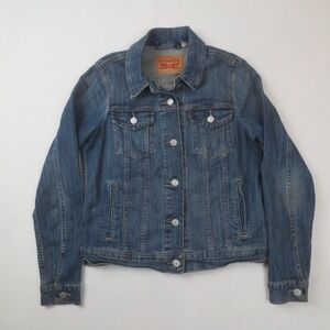 Levis Jean‎ Jacket Womens Large Blue Stretch Denim Trucker Y2K